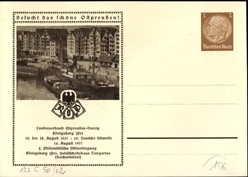 Ganzsachen Ak Kaliningrad Königsberg Ostpreußen, PP 122 C 50/02, 2. Philatelist. Ostlandtagung 1937