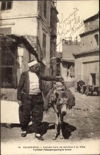 Ak Saloniki Thessaloniki Griechenland, Paysan Turc se randant a la ville