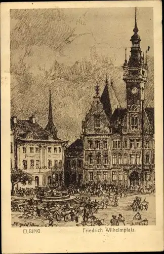 Künstler Ak Elbląg Elbing Westpreußen, Friedrich Wilhelm Platz