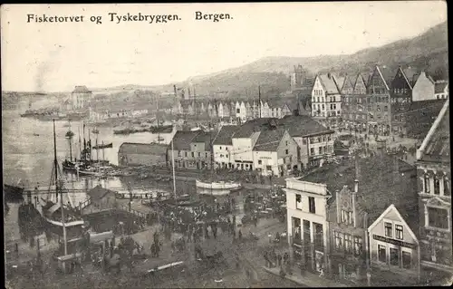 Ak Bergen Norwegen, Fisketorvet og Tyskebryggen