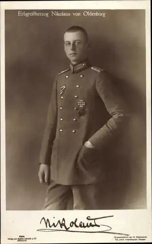 Ak Erbgroßherzog Nikolaus von Oldenburg, Portrait, Uniform, Eisernes Kreuz