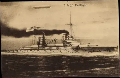Ak Deutsches Kriegsschiff, SMS Derfflinger, Großer Kreuzer, Kaiserliche Marine, Zeppelin