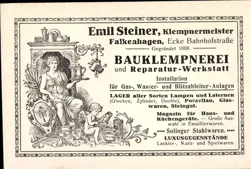 Ak Falkenhagen in der Mark, Emil Steiner Klempnermeister, Bauklempnerei, Ecke Bahnhofstraße