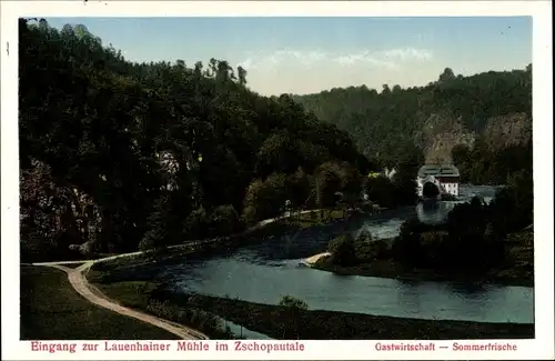 Ak Lauenhain Mittweida in Sachsen, Eingang zur Lauenhainer Mühle im Zschopautale, Sommerfrische