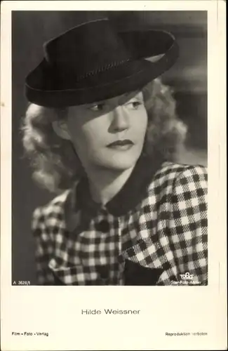 Ak Schauspielerin Hilde Weissner, Portrait, Hut