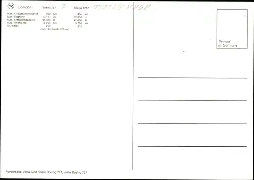 Ak Deutsche Passagierflugzeuge Condor, Boeing 767, B 757