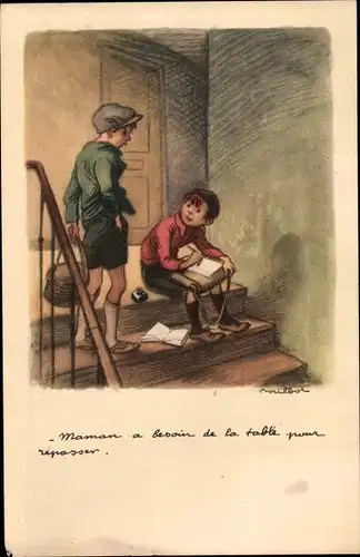 Künstler Ak Poulbot, Francisque, Maman a besoin de la table pour repasser