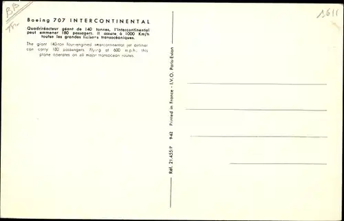 Ak Französisches Passagierflugzeug der Air France, Boeing 707 Intercontinental, F-BHSB