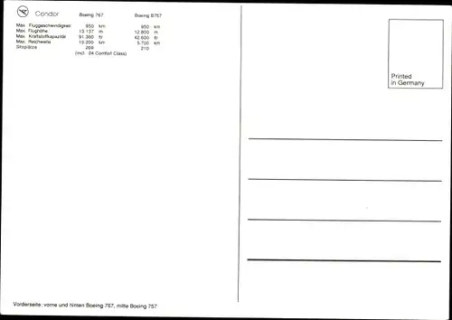 Ak Deutsche Passagierflugzeuge Condor, Boeing 767, B 757