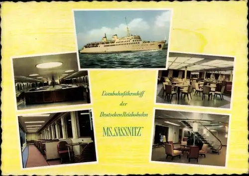 Ak Eisenbahnfährschiff MS Sassnitz, Deutsche Reichsbahn, Innenansicht
