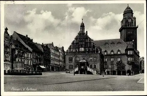 Ak Plauen im Vogtland, Rathaus, Außenansicht, Kaiser Wilhelm Denkmal