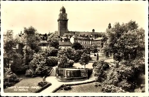Ak Plauen im Vogtland, Blick auf die Lohmühlen Anlage mit Rathaus