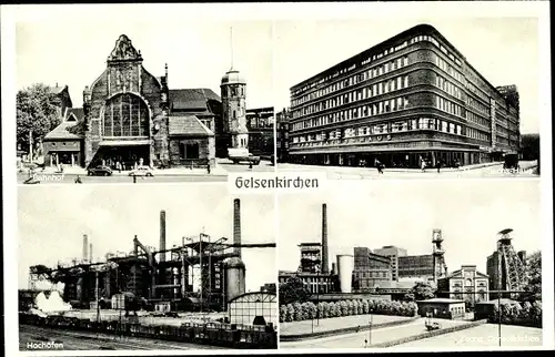 Ak Gelsenkirchen im Ruhrgebiet, Bahnhof, Hans Sachs Haus, Zeche Consolidation, Hochöfen