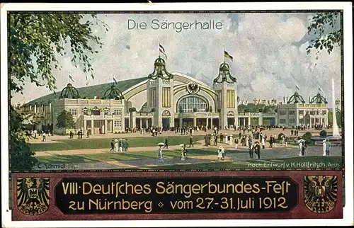 Ganzsachen Ak Nürnberg in Mittelfranken Bayern, 8. Deutsches Sängerbundesfest 1912, Sängerhalle