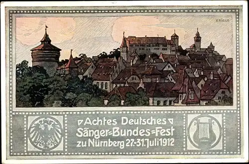 Ganzsachen Künstler Ak Kröger, Nürnberg in Mittelfranken, 8. Dt. Sängerbundesfest 1912, Panorama