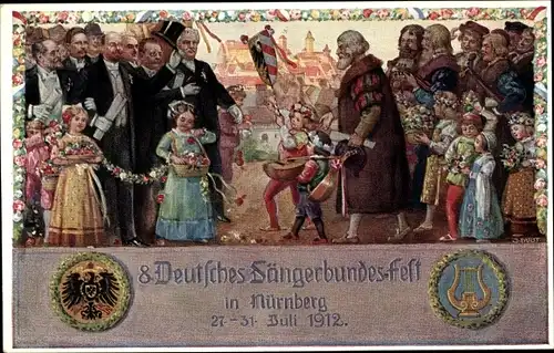 Ganzsachen Künstler Ak Durst, J., Nürnberg in Mittelfranken, 8. Dt. Sängerbundesfest 1912