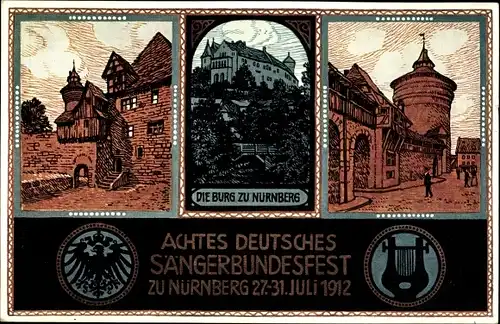 Ganzsachen Künstler Ak Nürnberg in Mittelfranken, 8. Dt. Sängerbundesfest 1912, Burg