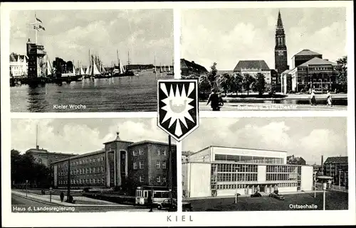 Ak Kiel, Kieler Woche, Rathaus, Stadttheater, Ostseehalle, Landesregierung, Kieler Woche, Wappen