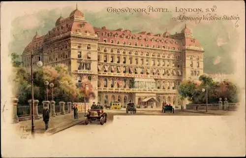 Ak London City England, Grosvenor hotel, Adjoining Victoria Bridge