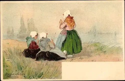 Künstler Litho Cassiers H., Scheveningen Den Haag Südholland, Frauen in Tracht