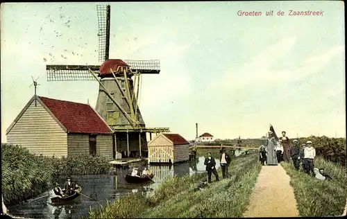 Ak Zaanstreek Nordholland, Windmühle, Fluss, Passanten