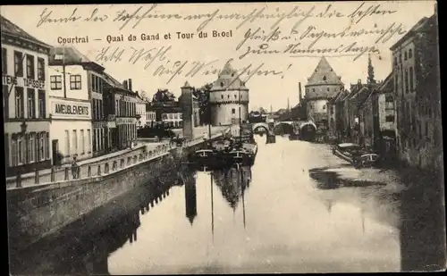 Ak Kortrijk Courtrai Westflandern, Gentsche Kaai en Broel Toren