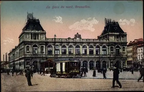 Ak Bruxelles Brüssel, Gare du Nord, Nordbahnhof, Vorplatz, Straßenbahn