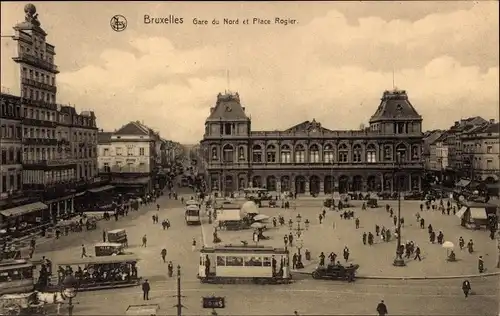 Ak Brüssel, La Gare du Nord, Nordbahnhof, Straßenbahn