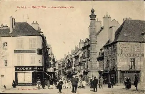 Ak Moulins Allier, Rue d'Allier, Geschäfte