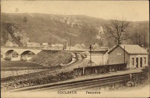 Ak Poulseur Wallonien Lüttich, Panorama mit Bahnhof