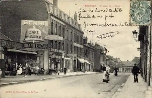 Ak Tergnier Aisne, Avenue de la Gare, Café Restaurant Henri