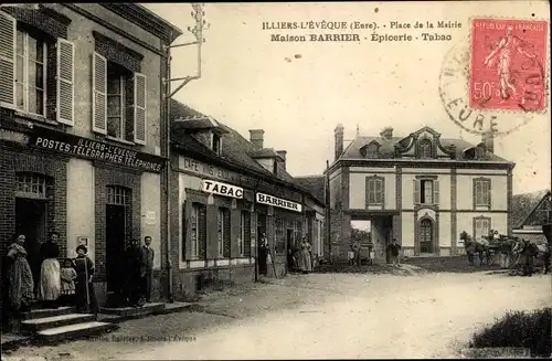 Ak Illiers l’Évêque Eure, Place de la Mairie, Maison Barrier, Tabac, Epicerie