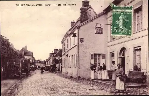 Ak Tillières sur Avre Eure, Hotel de France