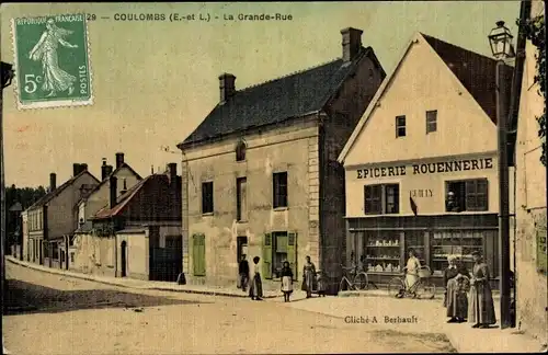 Ak Coulombs Eure et Loir, La Grande Rue, Epicerie Rouennerie