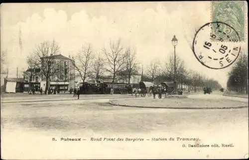 Ak Puteaux Hauts de Seine, Rond Point des Bergeres, Station du Tramway