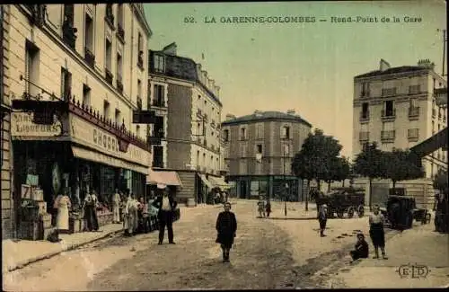 Ak La Garenne Colombes Hauts de Seine, Rond Point de la Gare, Geschäft