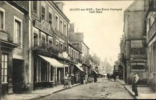 Ak Isigny sur Mer Calvados, Rue Emile Demagny, Café Mars