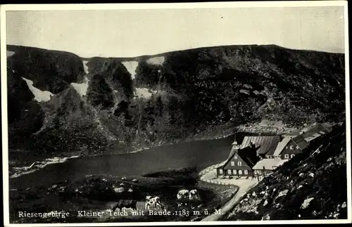 Ak Schlesien, Riesengebirge, Kleiner Teich mit Baude