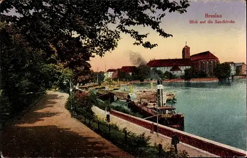 Ak Wrocław Breslau Schlesien, Blick auf die Sandkirche