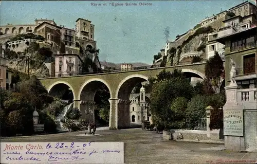 Ak Monte Carlo Monaco, Ravin et l'Église Sainte Dévote