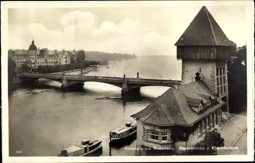 Foto Ak Konstanz am Bodensee, Rheinbrücke und Rheintorturm