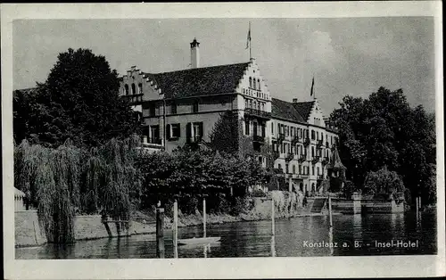 Ak Konstanz am Bodensee, Insel Hotel, Außenansicht, Boot