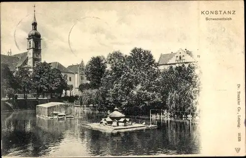 Ak Konstanz am Bodensee, Schwanenteich, Kirche