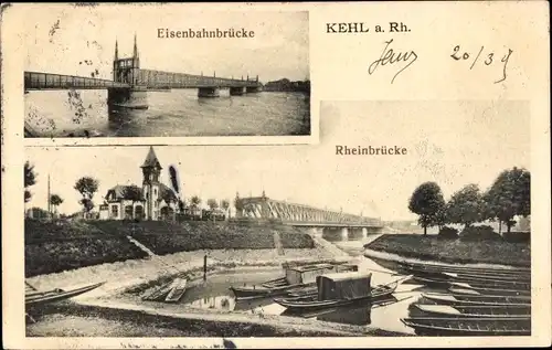 Ak Kehl am Rhein, Eisenbahnbrücke, Rheinbrücke