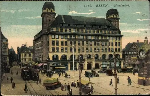 Ak Essen im Ruhrgebiet, Handenhof, Straßenbahn, LKW, Straßenszene