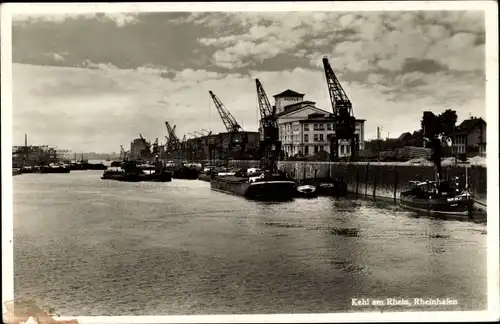 Ak Kehl am Rhein, Rheinhafen, Kräne