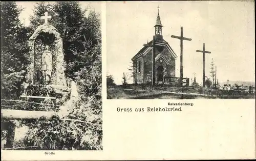 Ak Reicholzried Dietmannsried im Oberallgäu, Grotte, Kalvarienberg