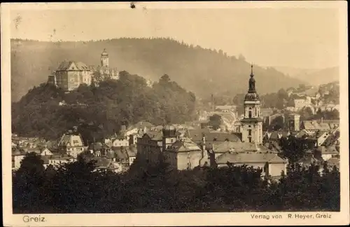 Ak Greiz im Vogtland, Panorama, Kirche, Schloss