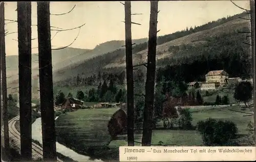 Ak Ilmenau in Thüringen, Das Manebacher Tal mit dem Waldschlösschen, Panorama