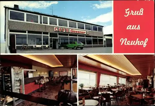 Ak Neuhof Taunusstein in Hessen, Cafe Gossner, Außenansicht, Theke, Gastraum